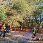 Canopy Tree Service crew clears trees for an expanded Mission Espada hike and bike trail. Tree removal is necessary for the 10 foot wide trail.